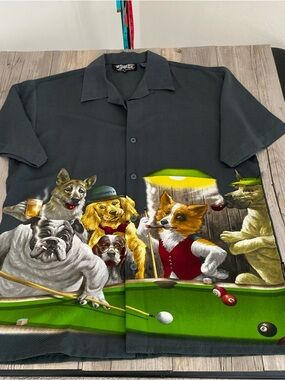 Dragonfly Clothing Pool Hall Dogs Graphic Bowling Shirt Billiards Medium